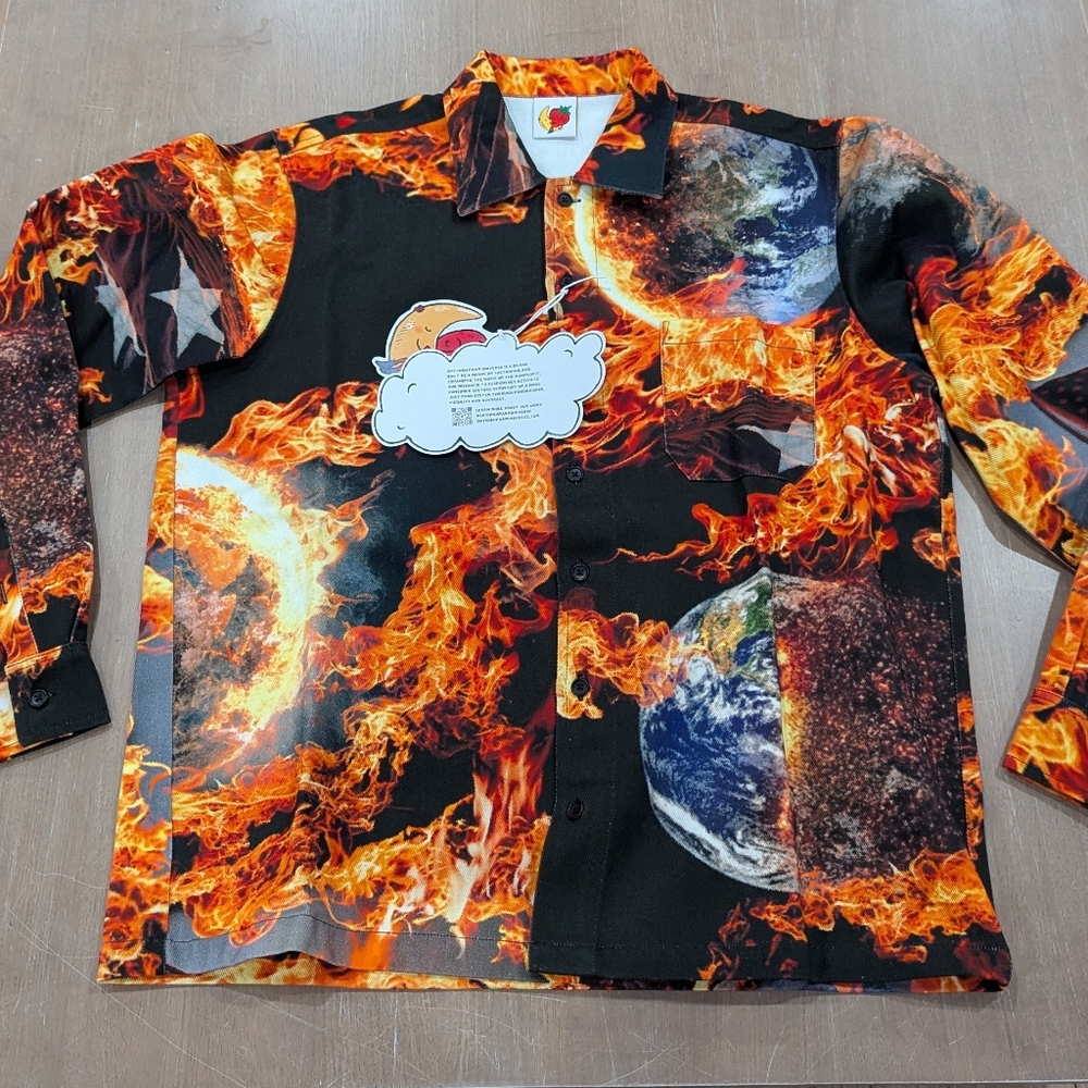 Mens Sky High Farm Workwear "World is Burning" Button Up Shirt Small